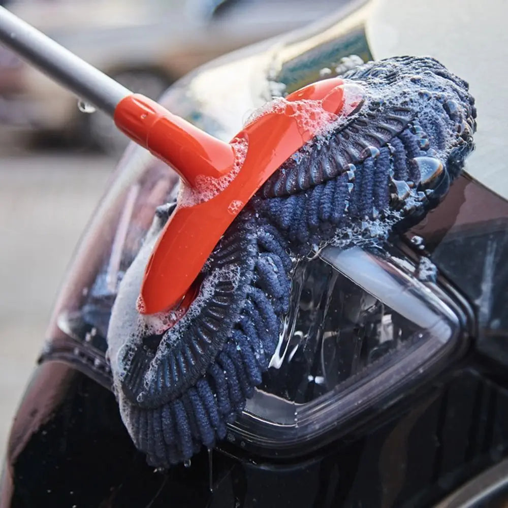 Double Brush Head Car Washer Mop Three-Section Telescopic Adjustable Car Cleaning Kit 360° Flexible Rotation Long Handle