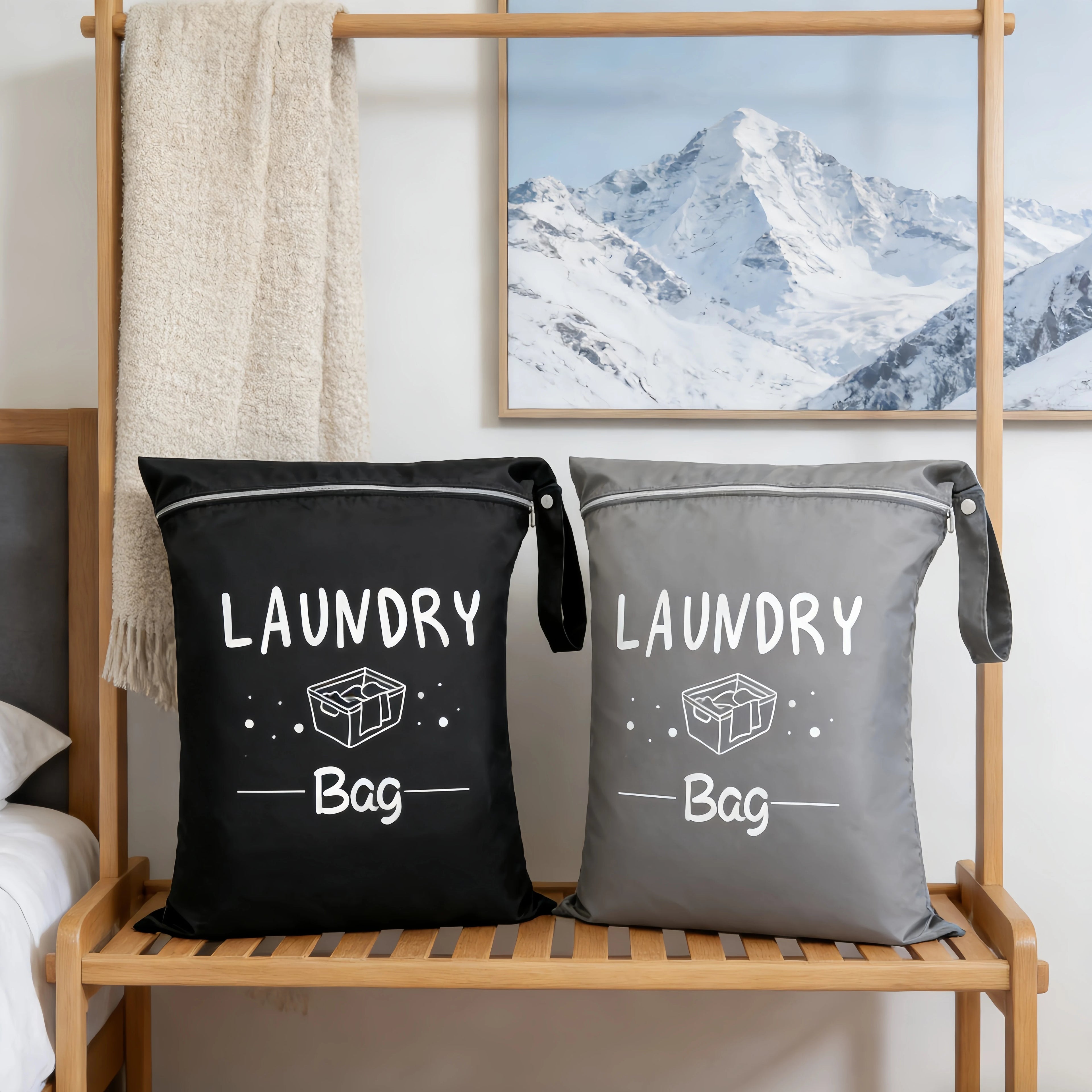 Large capacity 38*48cm travel laundry bag, with double handles for portability and stain resistance, adjustable handle zipper, w