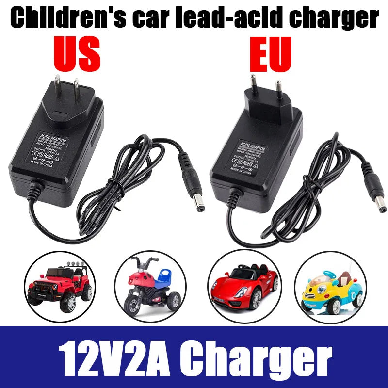 EU US Plug Children's Electric Car Charger 12V1A 2A with Light Prompt, Ride on Toys Car Power Adapter 6V 1A Battery Charger
