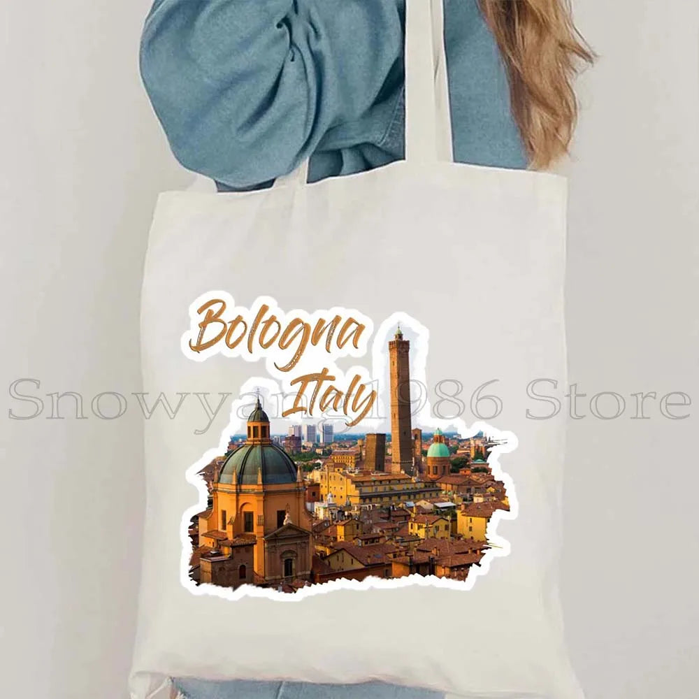 Funny Ciao Bella Saying Italy Flag Rome Colosseum Firenze Florence Panorama Italian Canvas Tote Bag Shopper Girl Casual Handbag