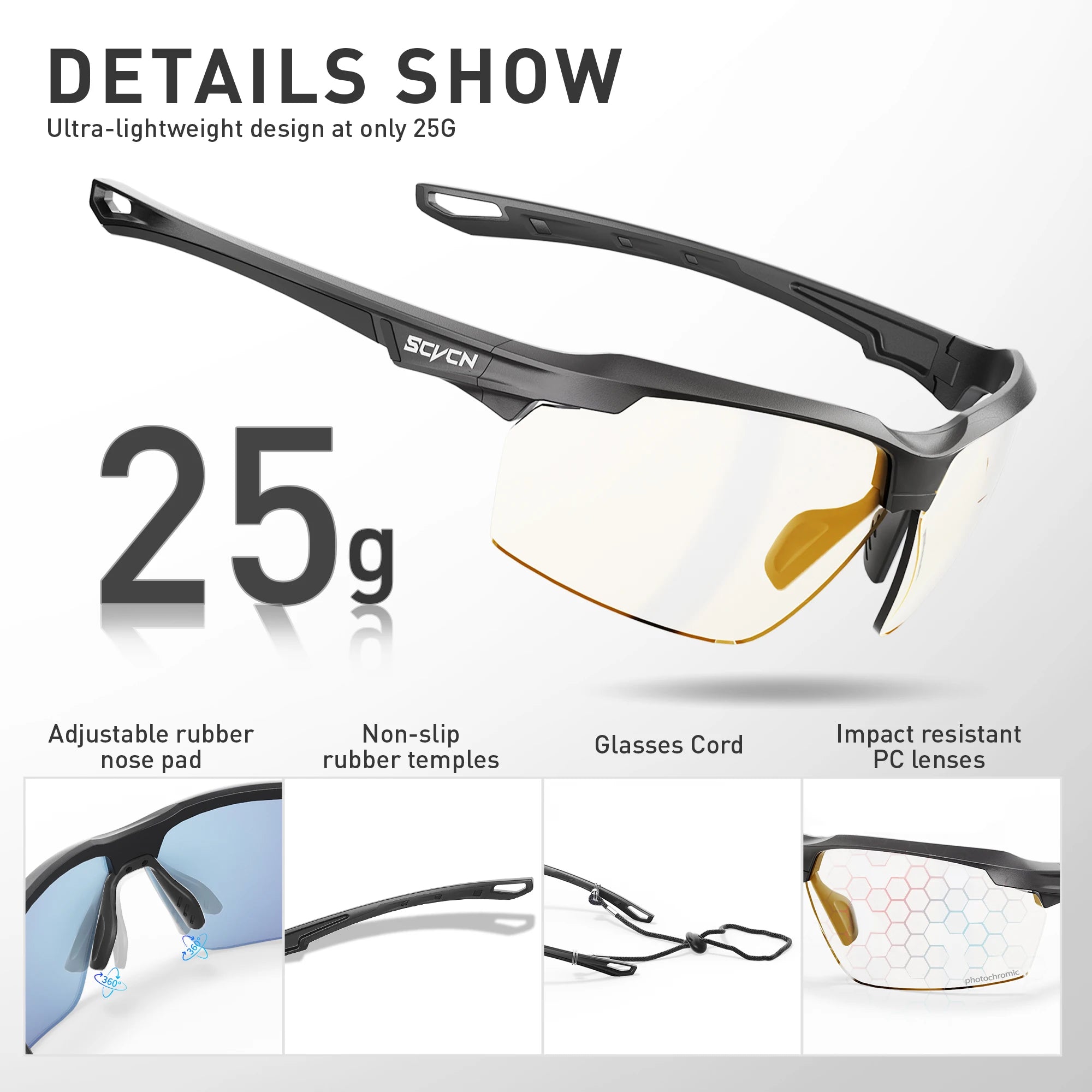 SCVCN Color Photochromic Cycling Glasses Explosion Proof Hunting CS War Game Eyewear Fashion Outdoor Airsoft Shooting Glasses
