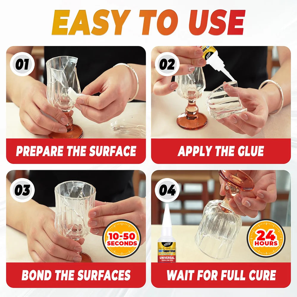 New Super Glue Extra Strong Waterproof Instant Adhesive Seconds CA Cyanoacrylate 502 Metal Shoe Glass Plastic Silicone Rubber