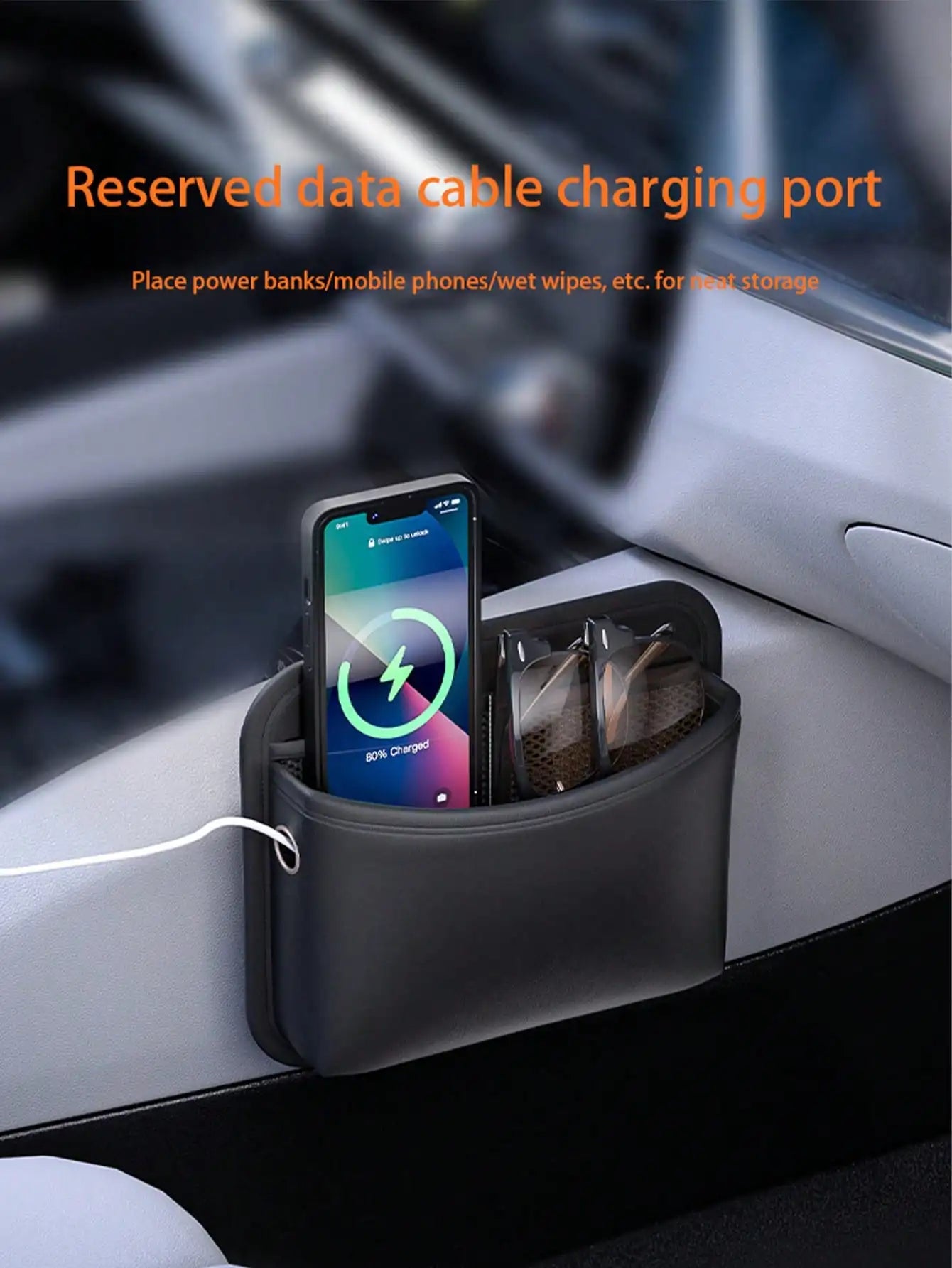 1pc Car-Mounted Storage Bag: Leather Car Storage Bag with Multi-Functional Adhesive Design, Car Phone Bag, In-Car Phone Holder P