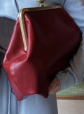 LOST IN VINTAGE Artificial Leather Soild Bag Large Balls Kiss-lock Large Big Clutch Handbag Proudly Carried In Hand 35x30x20cm