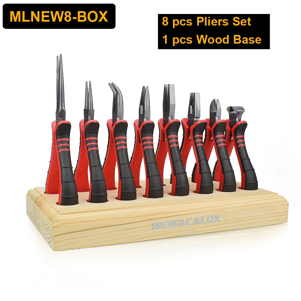 NEWACALOX 8Pcs Mini Pliers Set Jewelry Making Beading Wire 4.5 Inch Wire Cutter Pliers Manual Diagonal Pliers DIY Plier Set