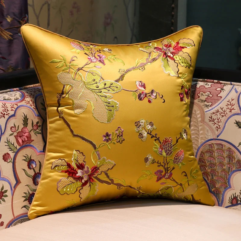 New Chinese-style Throw Pillows Classical Embroidery Rosewood Sofa Cushions for Living Room Large Headboard Backrest Cushions