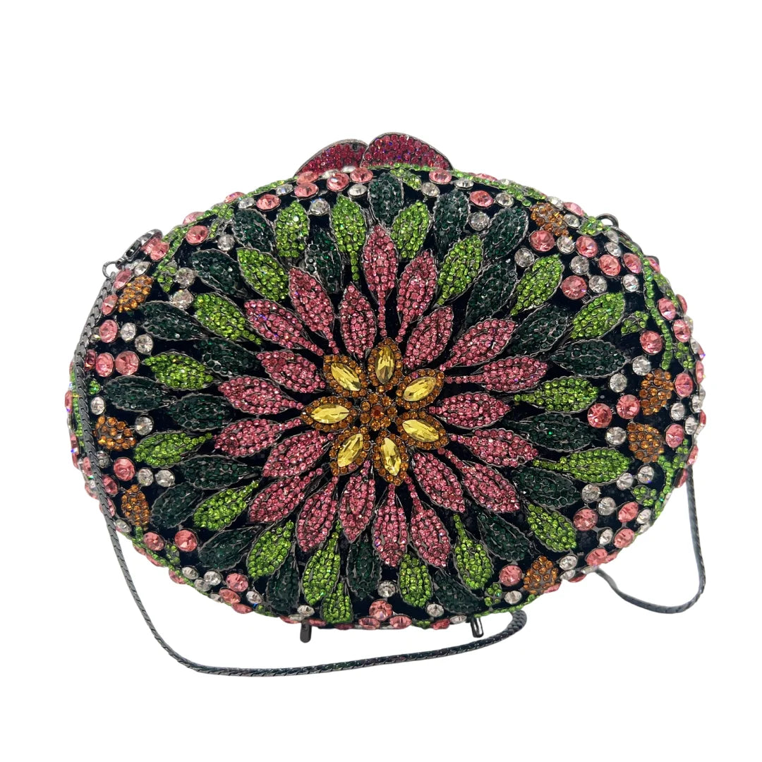 Artistic Floral Print Evening Clutch, Black Background with Colorful Flowers, Women's Party Purse, Wholesale
