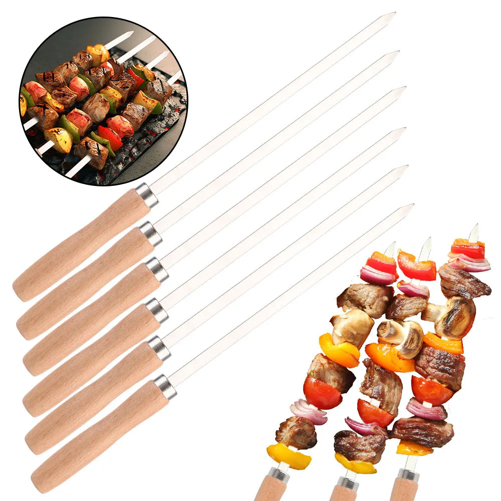 BBQ Skewers 6Pcs Outdoor BBQ Tools Professional Grilling BBQ Skewer 340 Stainless Steel BBQ Long Skewers