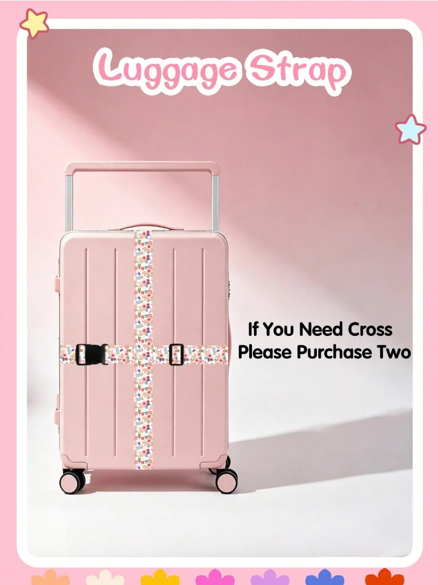 Small Fresh Print  Adjustable Luggage Strap for Suitcase, Soft Fabric Travel Belt with Buckle, Lightweight Bag Strap for Women