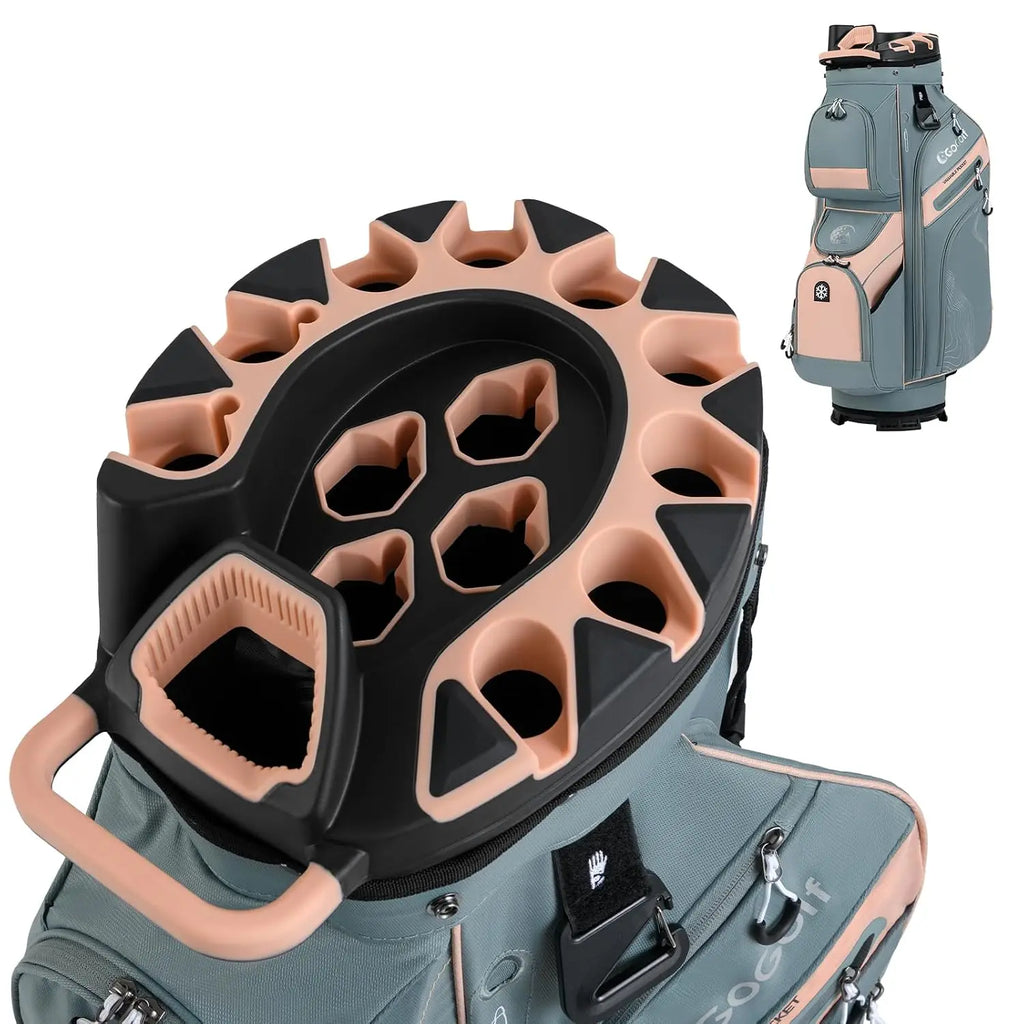 14-Way Full Length Dividers Golf Cart Bag,Molded Lock Top,11 Pockets & Cooler Pocket,Padded Design, Custom