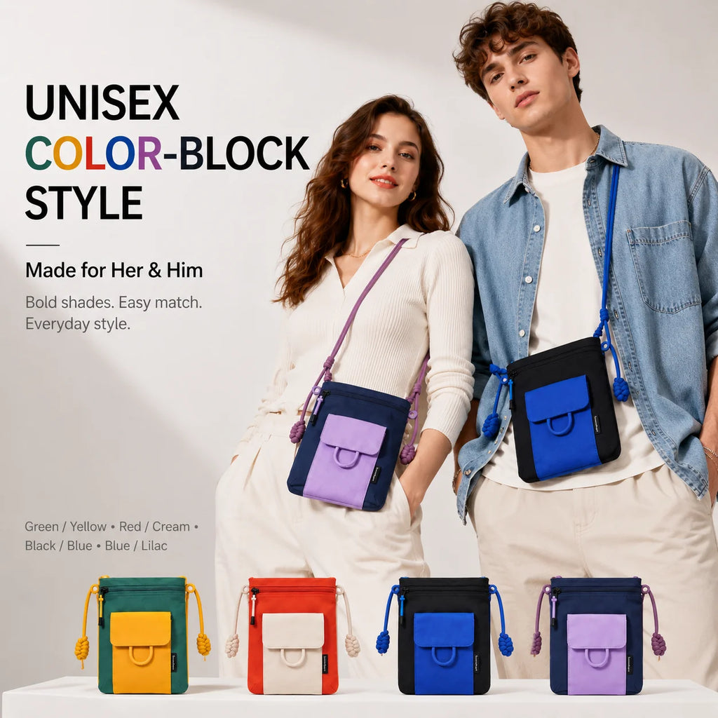 Unisex Mini Crossbody Phone Bag Lightweight Nylon Shoulder Pouch Adjustable Strap Small Travel Bag for Travel Outdoor Walking