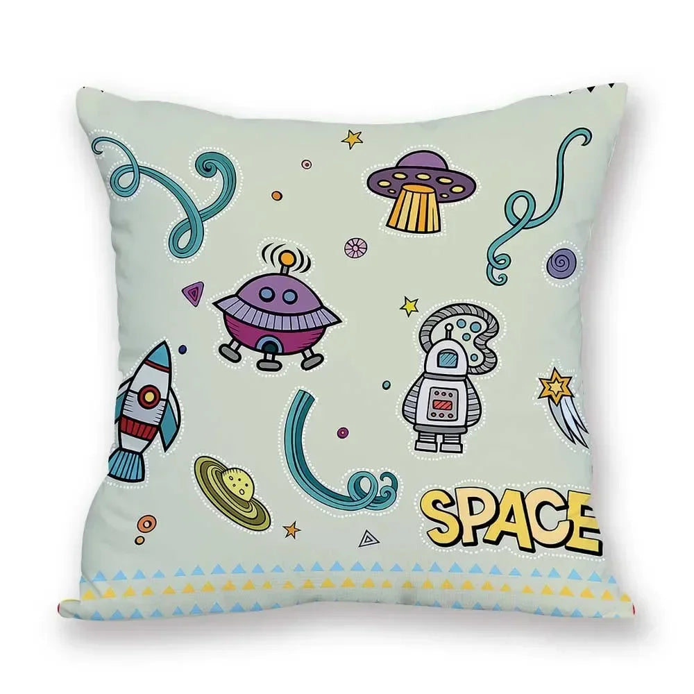 Cosmic pattern of the Sun, planets Double-sided Printed pillow cover Short plush Suitable living rooms sofas throw cushion cover