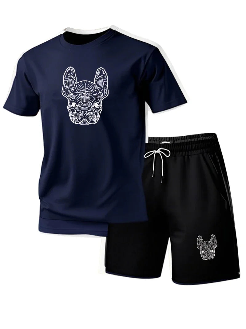 Summer Men's Quick Dry Casual Short Sleeve T-Shirt And Shorts Set City Street Fashion Running Sports 2-Piece Suit