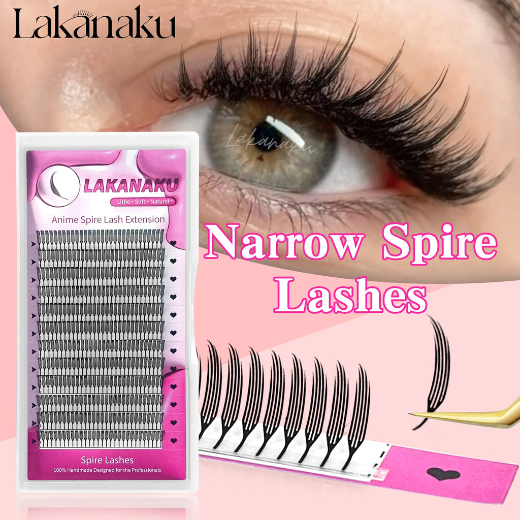 LAKANAKU New Arrival Narrow Spire Lashes Feather Individual Eyelash Extensions C D Cashmere Volume Premade Spikes Eyelashes