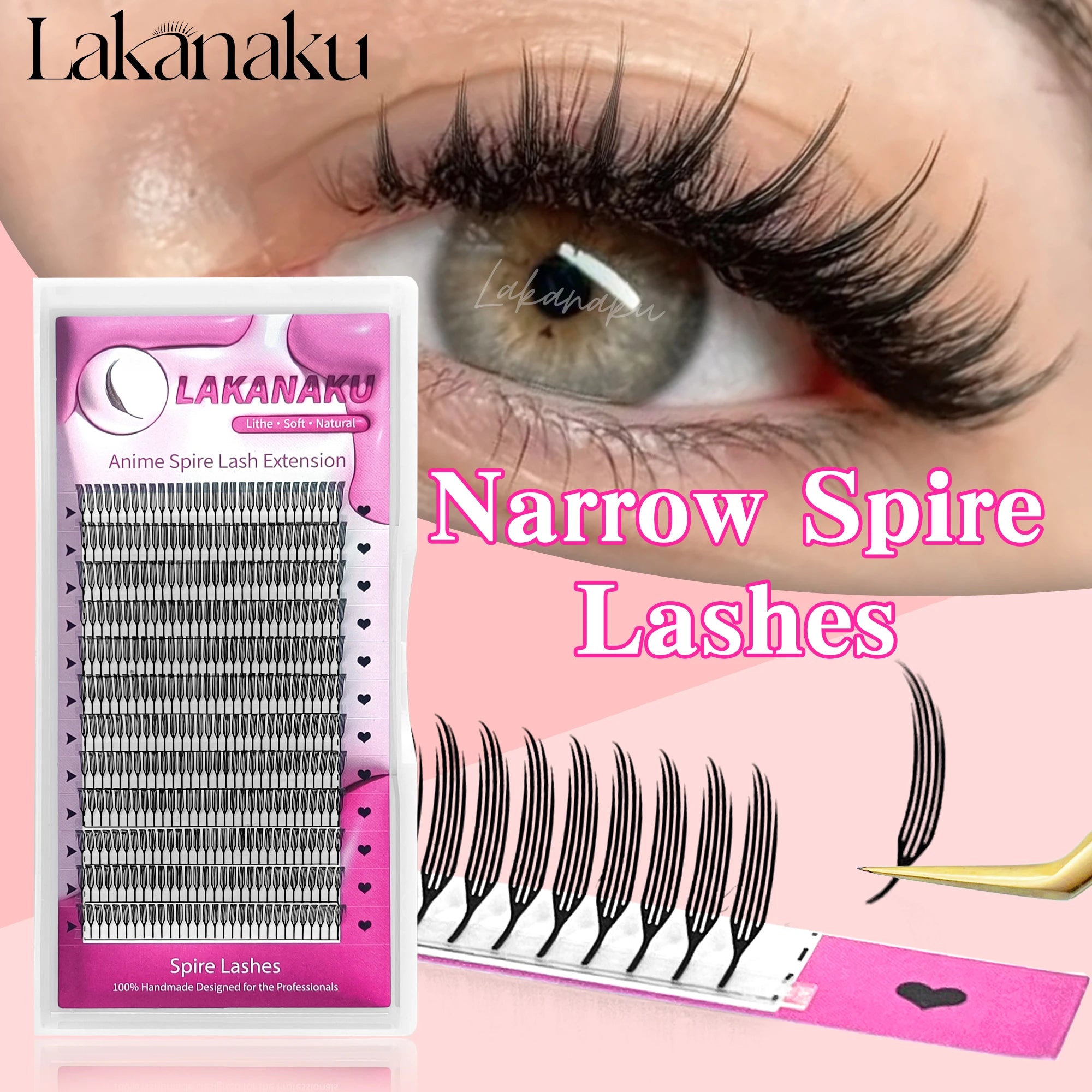 LAKANAKU New Arrival Narrow Spire Lashes Feather Individual Eyelash Extensions C D Cashmere Volume Premade Spikes Eyelashes