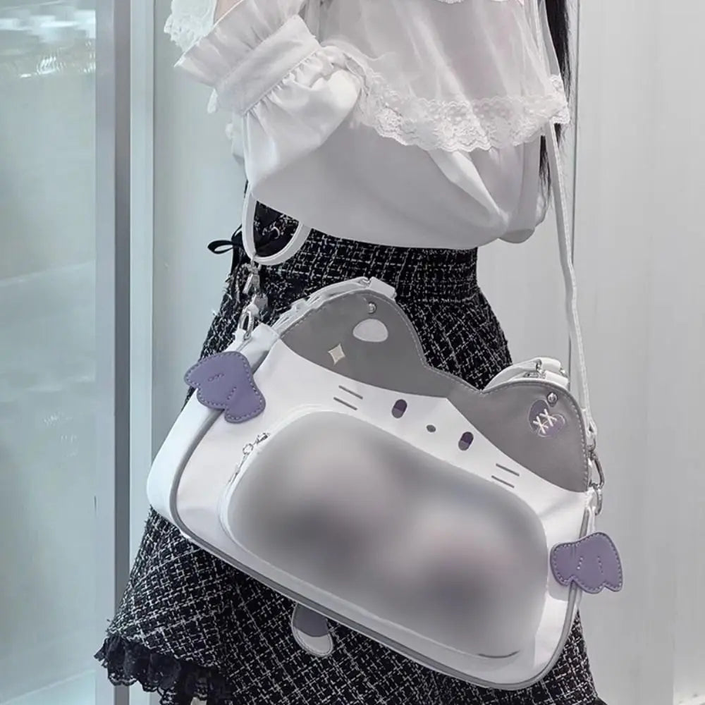 Zipper Bag Kawaii Cat Itabag Cotton  Bag PU Transparent Pocket Badge Storage Bag Small Item Bag Fashion Backpacks Outdoor