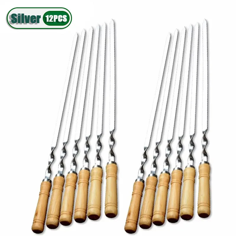 6-24PCS 55cm BBQ Fork BBQ Skewers Long Handle Kebab Barbecue Grill Sticks Reusable Stainless Steel Outdoor Camping Grill Needle