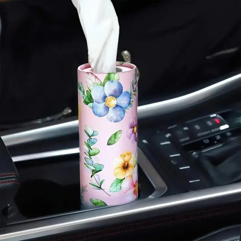 Elegant Floral Car Paper Towel Holder Stand, Multi-Functional Cup Holder & Travel Napkin Dispenser for Home & Auto Use