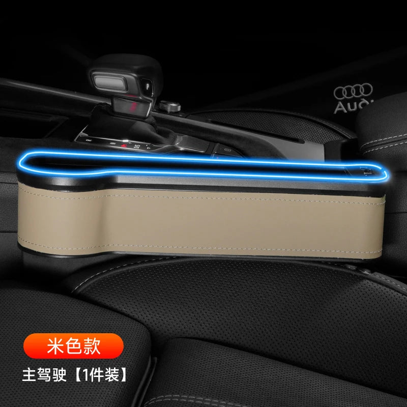 Car Storage Box With Ambient Light USB Charging Port Light-Emitting Multi-Functional Car Seat Clip Gap Storage Box