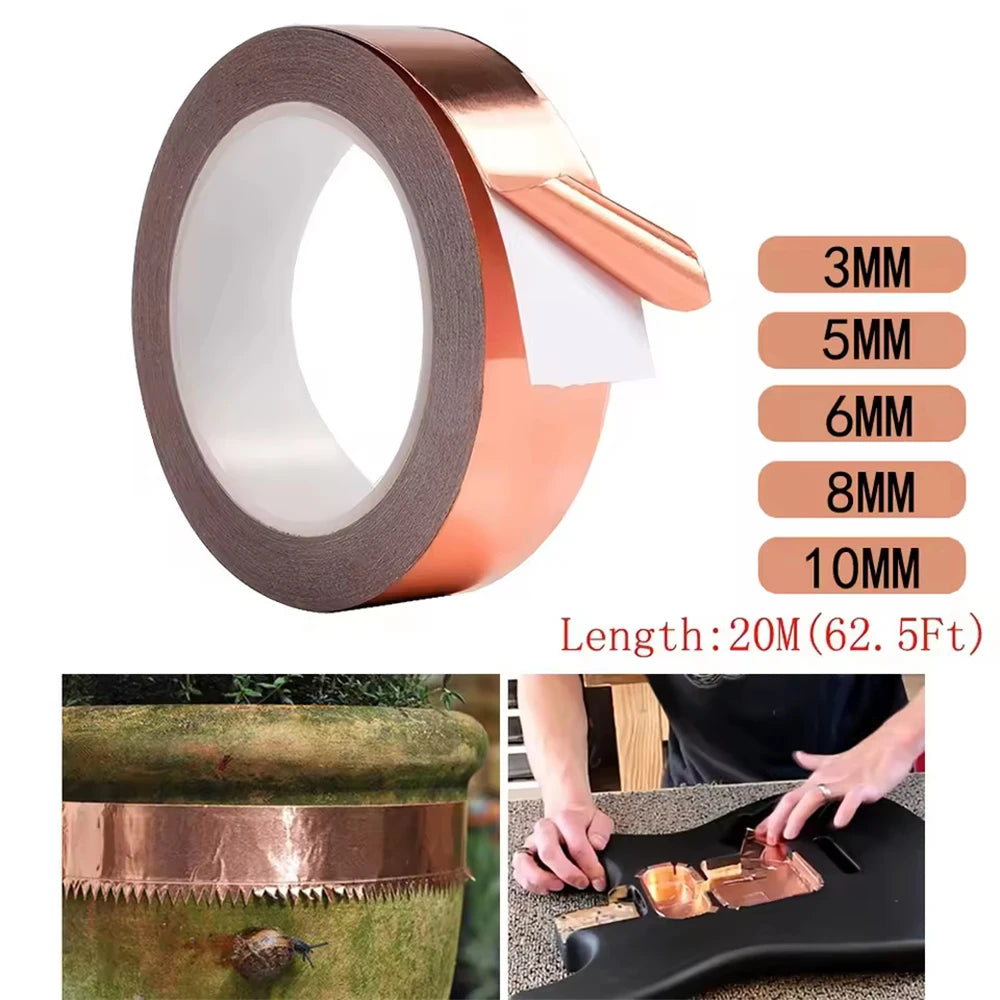 20M Copper Foil Tape Adhesive Single Sided Conductive Snail EMI Shielding DIY Circuit Electrical Repair Tapes DIY Copper Tape