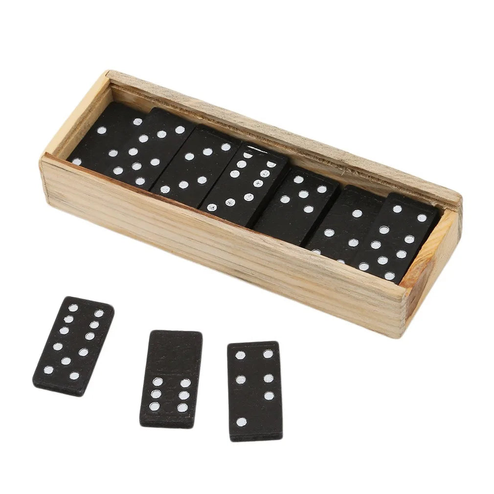 28 Pcs Black Dominoes Wooden Box With Black Dominoes Wooden Board Game Teaching Aids Party Game Children's Day Gift