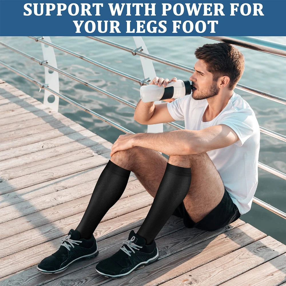 1Pair Unisex Copper Compression Socks Women Men Anti Fatigue Pain Relief Knee High Stockings 15-20 mmHg Graduated  for Running