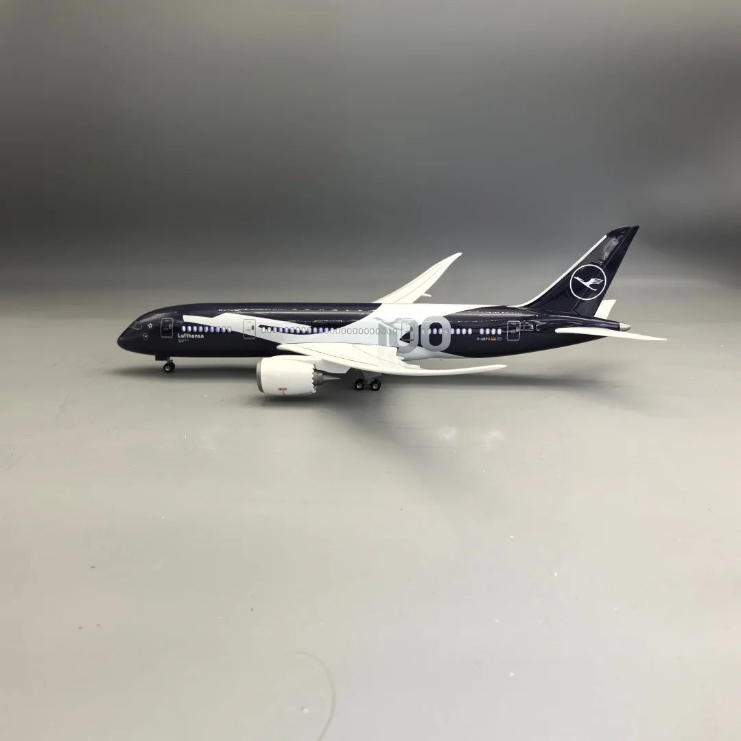 43CM model planes Lufthansa 787 German 100years Diecast  Airplane Model Kits Resin W Light and Wheel Collectible for Aviation