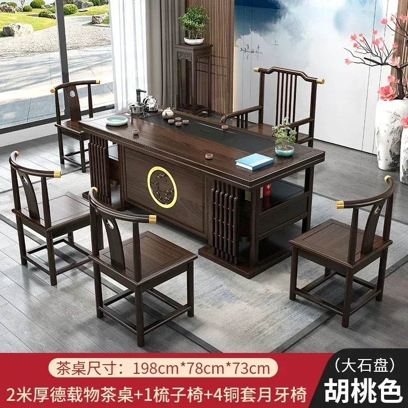 r5.13  solid wood tea table and chair combination one table five chairs coee table tea set household kung fu tea