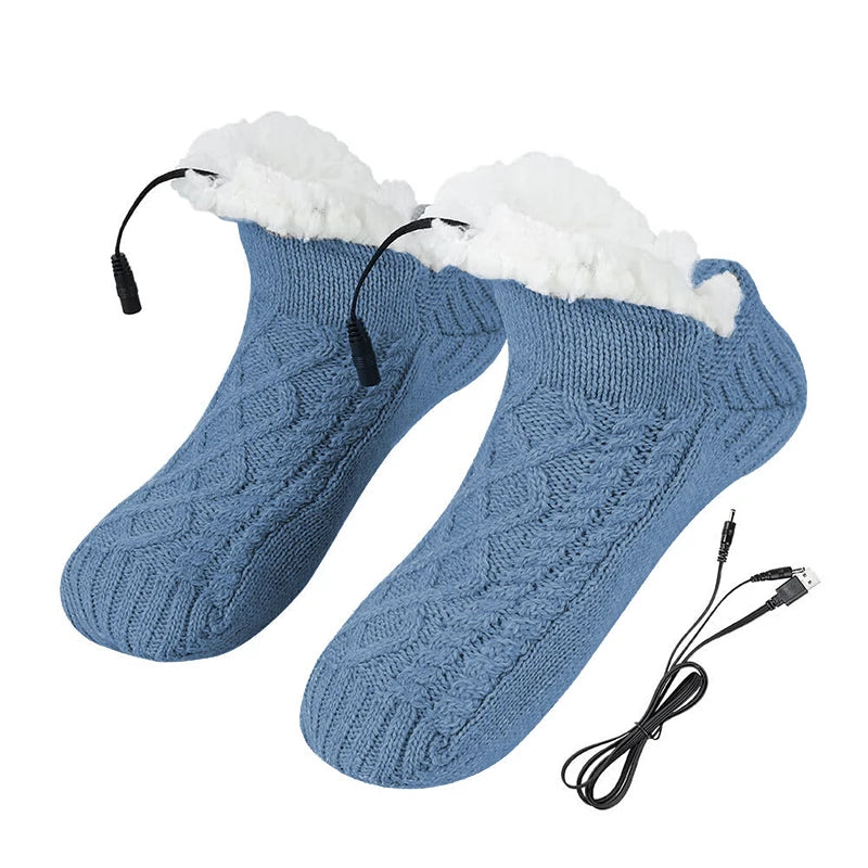 ※ Electric Heated Fleece Socks Slippers For Men Women, Winter USB Heating Pad Knitted Socks Foot Heater