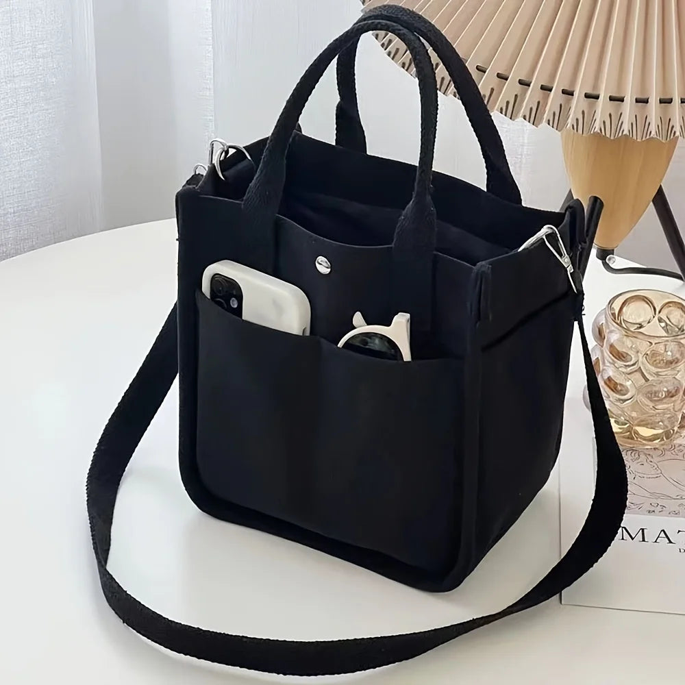 Small Canvas Crossbody Bag with Pockets Cute Women's Shoulder Purse Handbag for Office Work Lunch Bag Eco-Friendly Tote