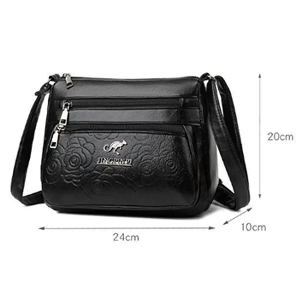 Fashion PU Leather Buying Vegetable Bag Black Large Capacity Middle-aged Mother's Bag Multi-layer Shoulder Messenger Bag Woman