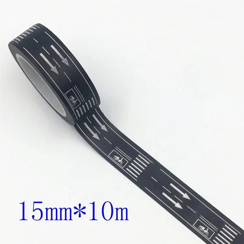 1 Roll Black White Highway Shape Stripe Washi Tape Adhesive DIY Scrapbooking Sticker Label Masking Tape for Crafts