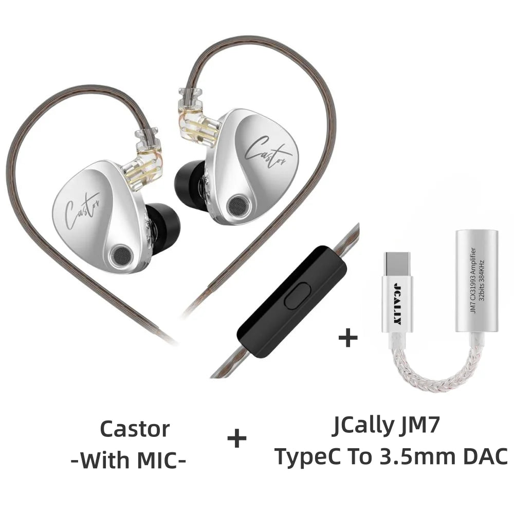 KZ Castor Wired Earbuds Improved Bass HiFi Earphone 2 Dynamic High-end Tunable Balanced Armature In-ear Headphone W/ Accessories