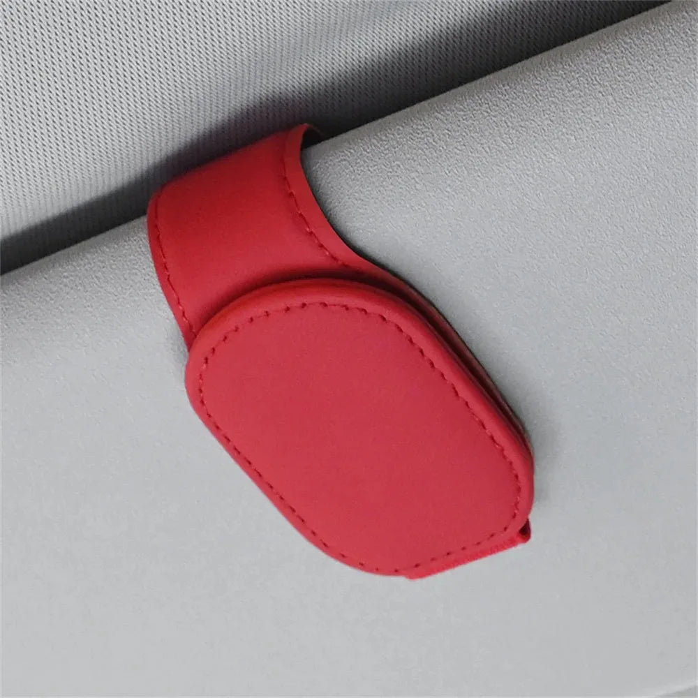 Magnetic Leather Eyeglass Clip Auto Sun Visor Glasses Storage Sunglasses Card Ticket Holder Stand Car Interior Accessories