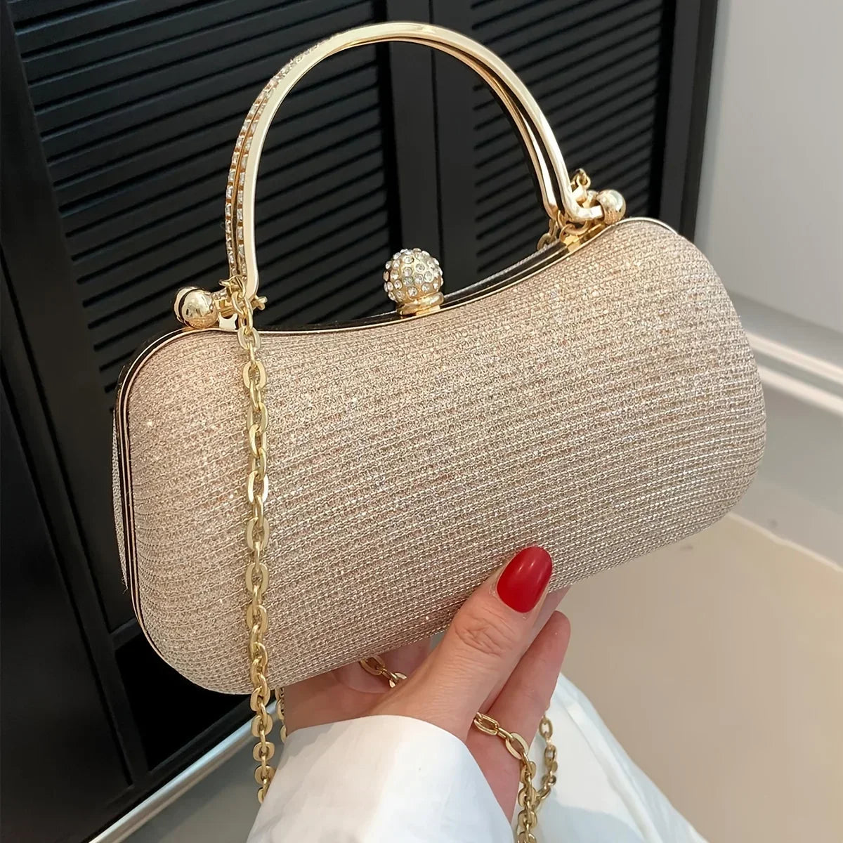 Shiny Mini Evening Bag, Rhinestone Chain Purse, Luxury Glitter Banquet Handbag, Perfect For Party, Wedding, Prom, Dinner/Banquet
