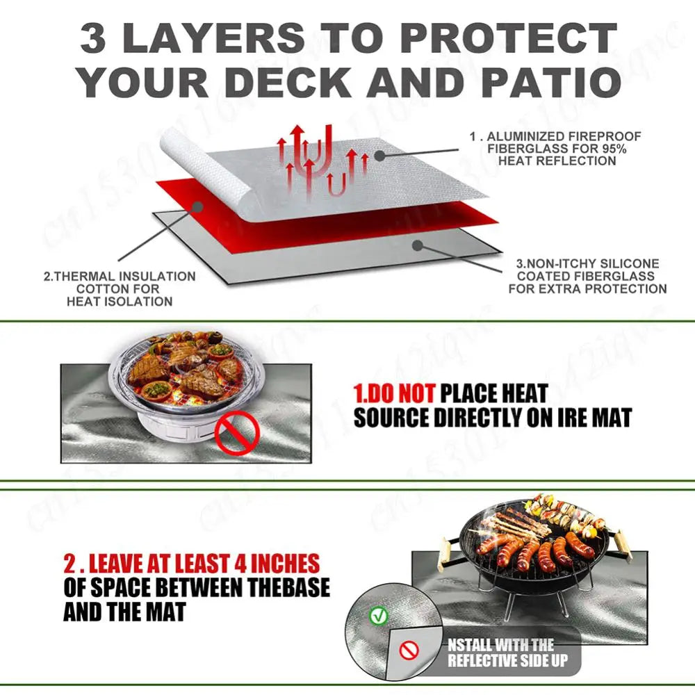 100*100cm Fireproof Mat Heat Resistant Griddle BBQ Square Fire Pit Mat Fire Retardant Base Pad for Grass Outdoor Garden Patio