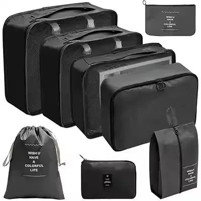 8Pcs Travel Packing Cubes Set Waterproof Luggage Organizer with Drawstring Storage Pouches for Clothes Shoes Underwear Cosmetics