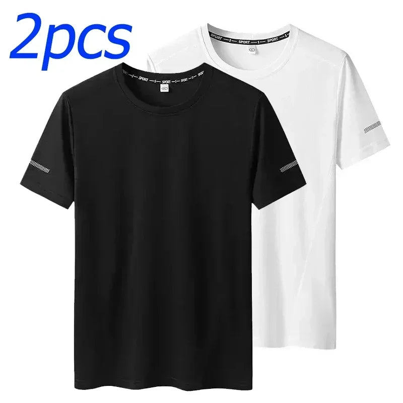 1/2pcs Plus Size Men's T-Shirts Quick Dry Short Sleeves Tees Gym Jerseys Fitness Trainer Running Tops Sportswear Male Clothing
