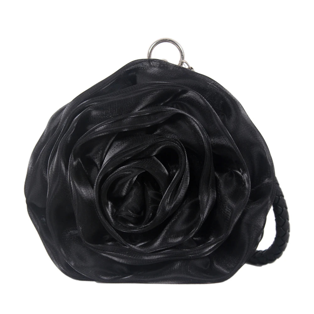 Women's Silk Wedding Clutch with Camellia Flower, Elegant Bride Evening Bag for Wedding Party Prom, Vintage Handbag