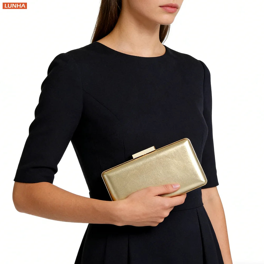 Women's Hard Case Clutch Evening Bag Elegant Shoulder Purse Luxury Design Style Wedding Party Handbag Gold Silver Nude Color