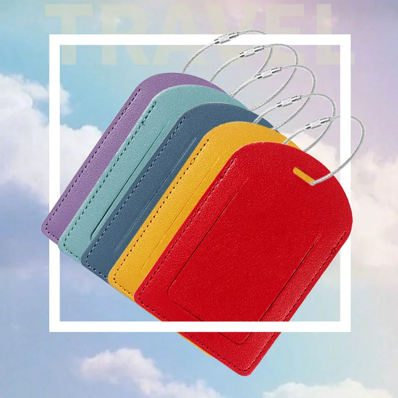 PU Leather Luggage Tag Suitcase Address Label Baggage Boarding Bag Tag Travel Accessories