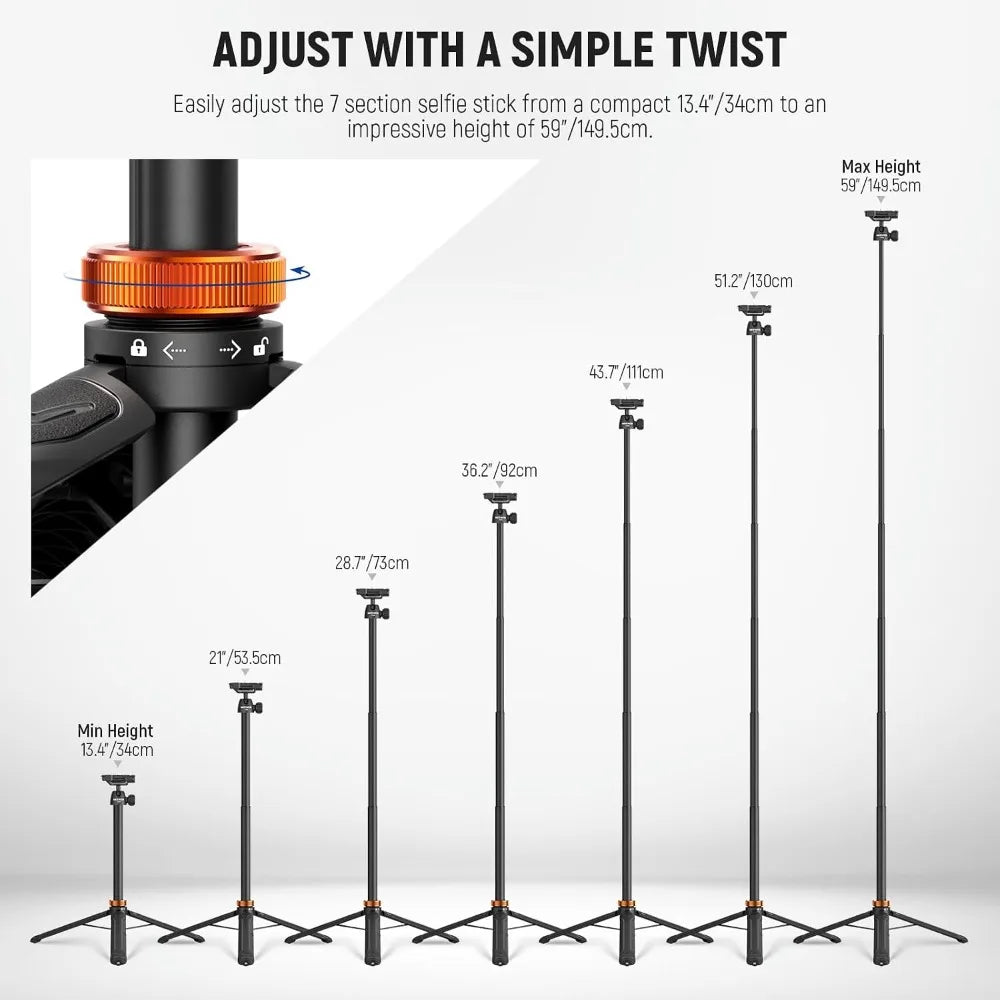 59" Selfie Stick Tripod for Phone & Camera, Portable Aluminum Travel Tripod for Video Recording, TS04