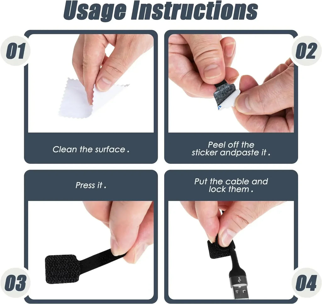 10-100Pcs Reusable Cable Tie Velcro Ties Self-Adhesive Power Cord Cable Holder Adjustable Cord Storage Desktop Organiser Manager