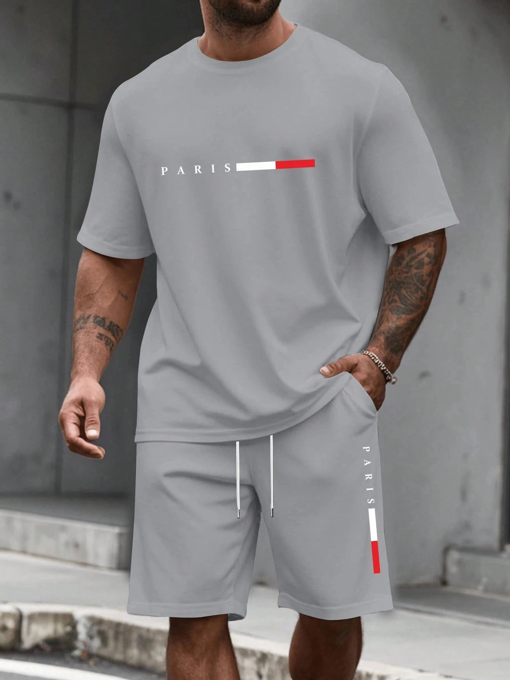 Men's sports two-piece set short sleeved T-shirt and shorts running and fitness sportswear summer promotion latest hot selling