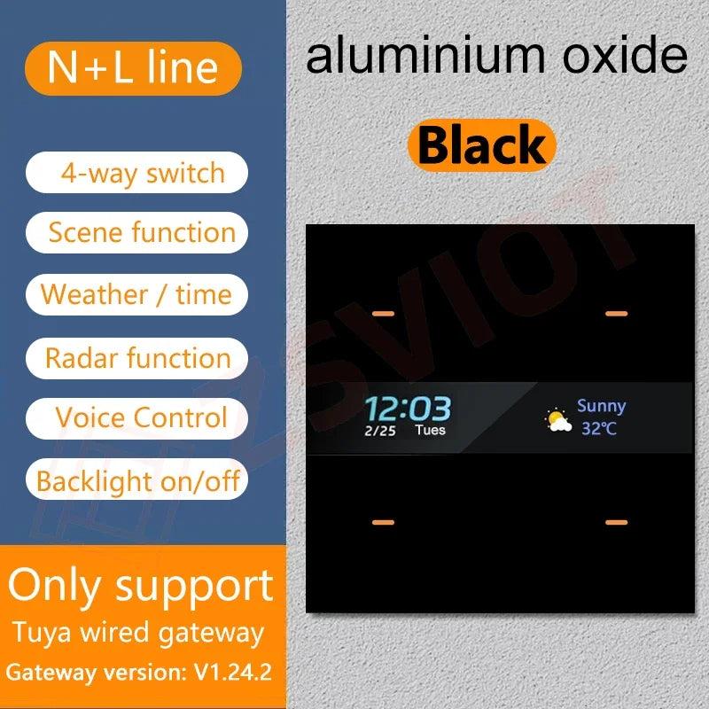 Tuya Smart Zigbee Switch With Weather time display Human body induction function 4 Gang Wall Light Button Switch remote control