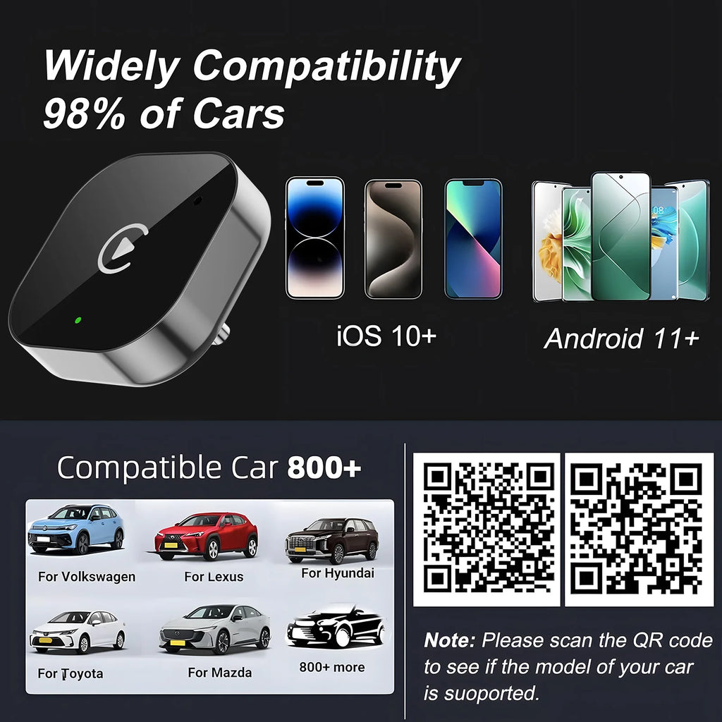 USB C Wireless CarPlay & Android Auto Adapter, Wired to Wireless Dongle，Compatible with iPhone & Android Smartphones.