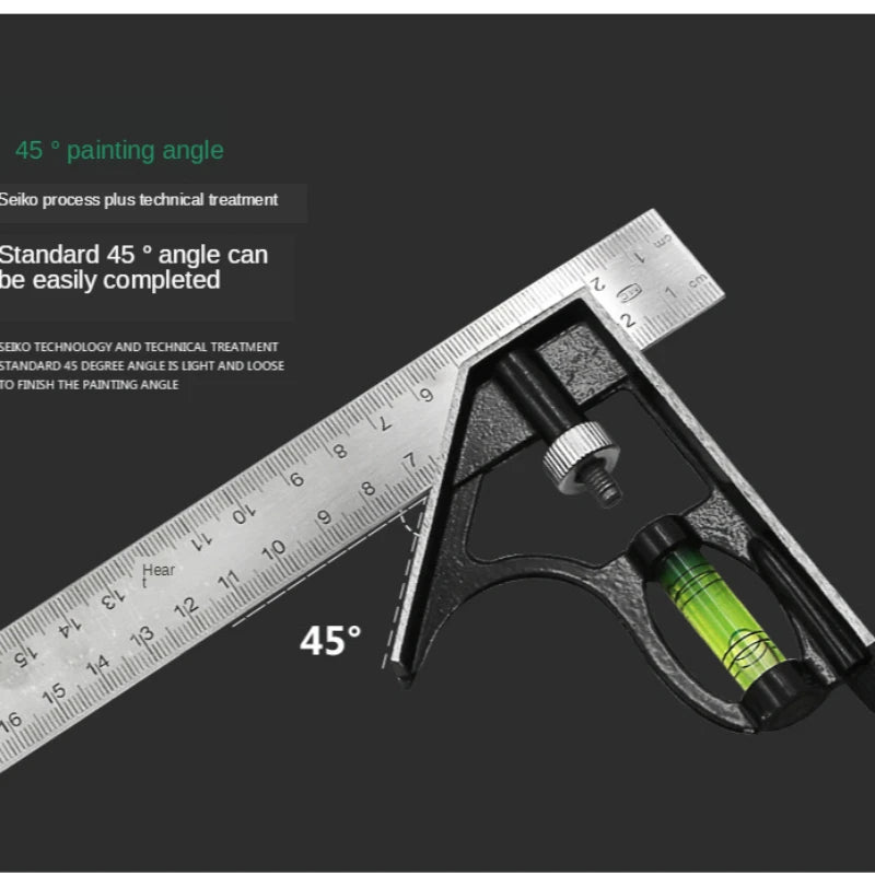 Movable Combination Square with Level 300mm Stainless Steel Angle Ruler for Woodworking 45/90 Degree Angle Finder Carpenter Tool
