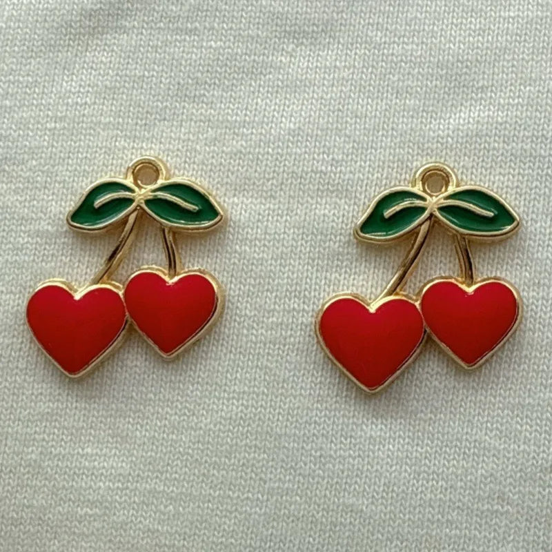 12pcs Amazon Red Cherry Keychain DIY Accessories Water Diamond Resin Fruit Pendant Car Women's Bag Pendant