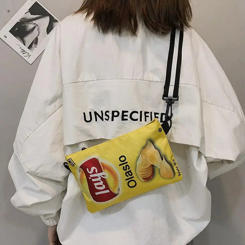 Potato Chip Snack Pattern Crossbody Bag, Women's Version Small Single Shoulder Bag, Funny Envelope Bag for Women Girls Phone Bag