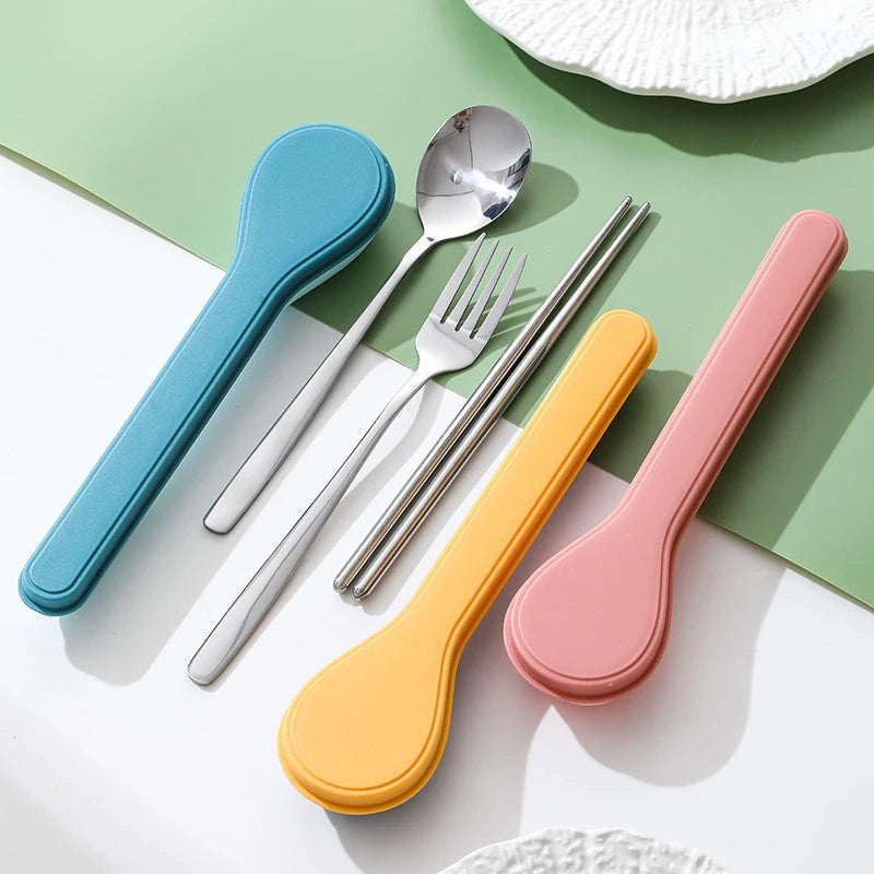 New Four Piece Cutlery Set With Box Stainless Steel Korean Cutlery Spoon Fork Chopsticks Spoon Shape Box Cutlery Travelling